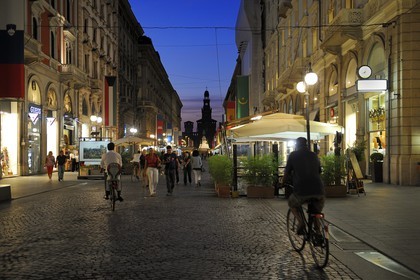 Italy, Lombardy, Milan, the Via Dante leading to Castello Sforzesco (Sforza Castle)