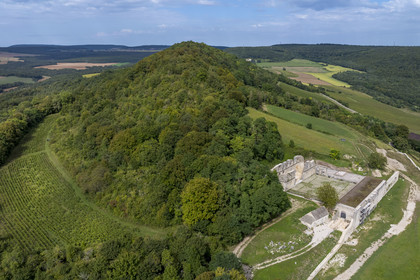 France, Cote d'Or, Curtil Vergy, ruins of the Saint-Vivant Abbey of Vergy, former Clunisian priory (aerial view)