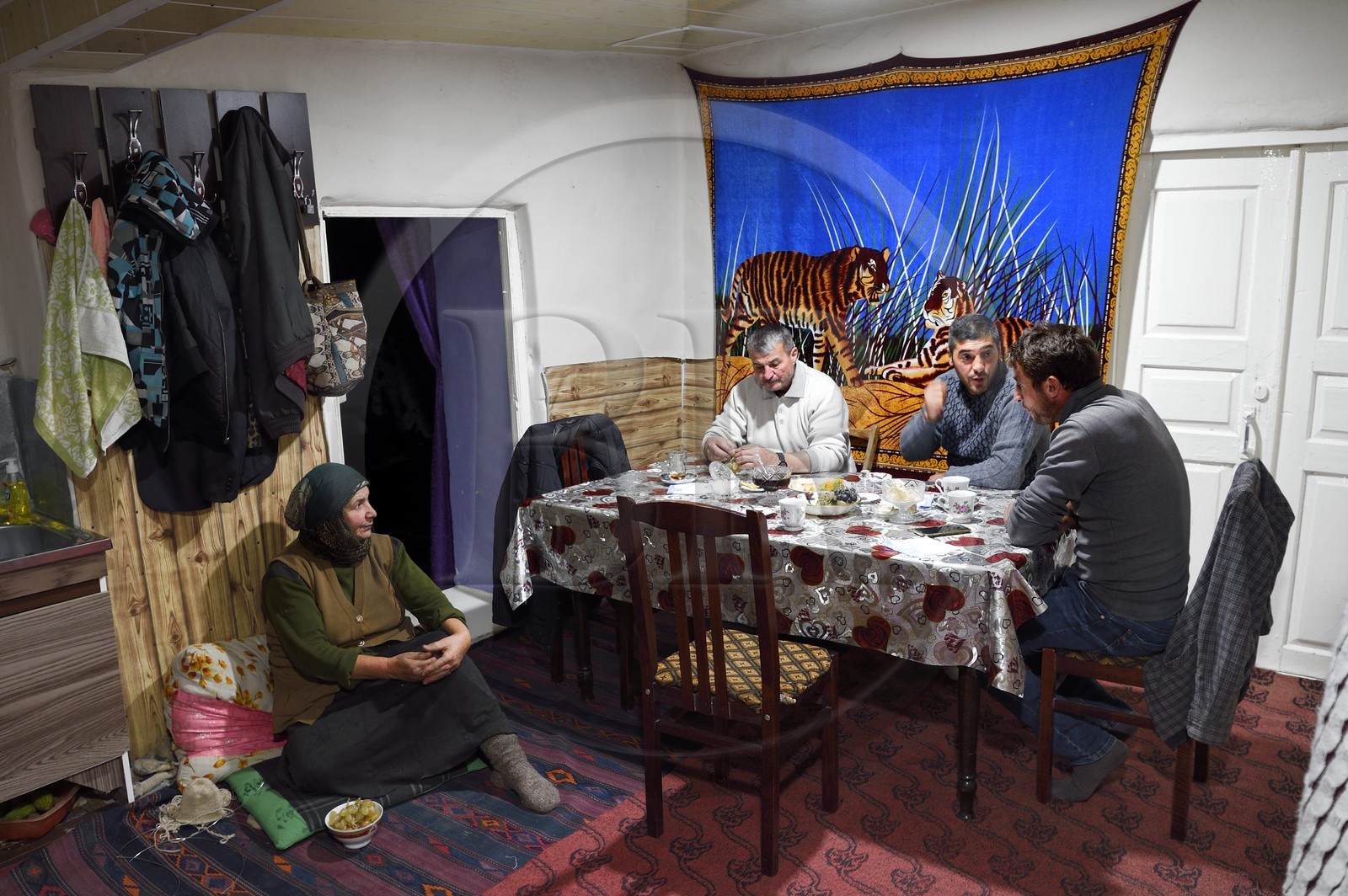 Azerbaijan, Quba (Guba) region, Greater Caucasus mountain range, village of Giriz, the Mehdiyev family in their kitchen