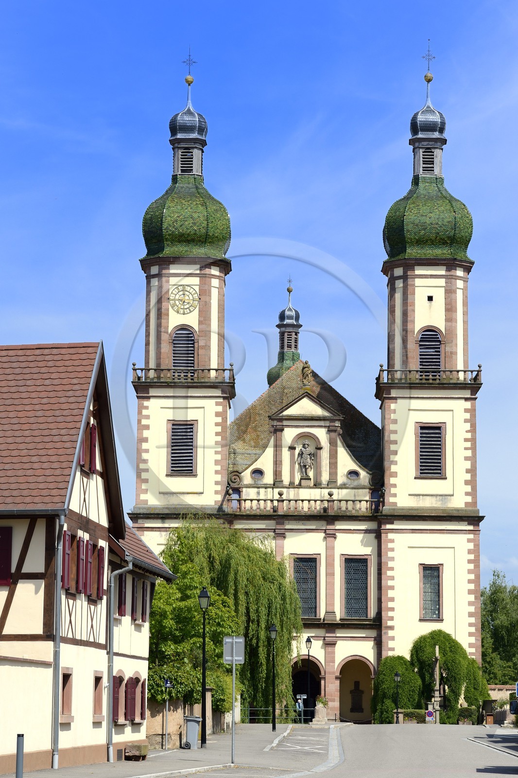 France, Bas Rhin, the Ried, Ebersmunster, abbey church of Saint-Maurice from the 18th century and german baroque style