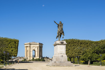 France, Herault, Montpellier, historic center called the Ecusson, place Royale or promenade du Peyrou, the equestrian statue of Louis XIV and the monumental water tower built in 1768