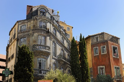 France, Hérault (34), Montpellier, centre historique, l'Ecusson, mur en trompe-l'œil rue du faubourg de la Saunerie