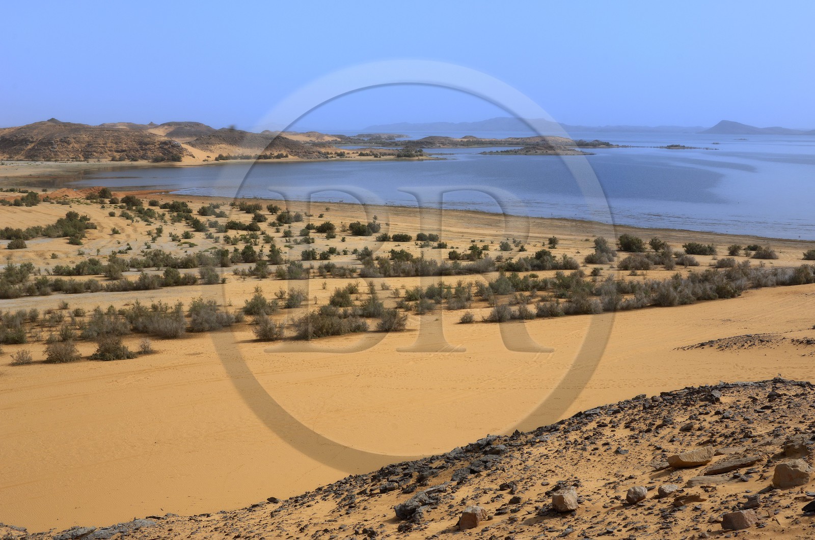 Egypte, Haute Egypte, Lac Nasser, désert de Nubie, site de Ouadi es-Seboua ou vallée des lions, le lac Nasser