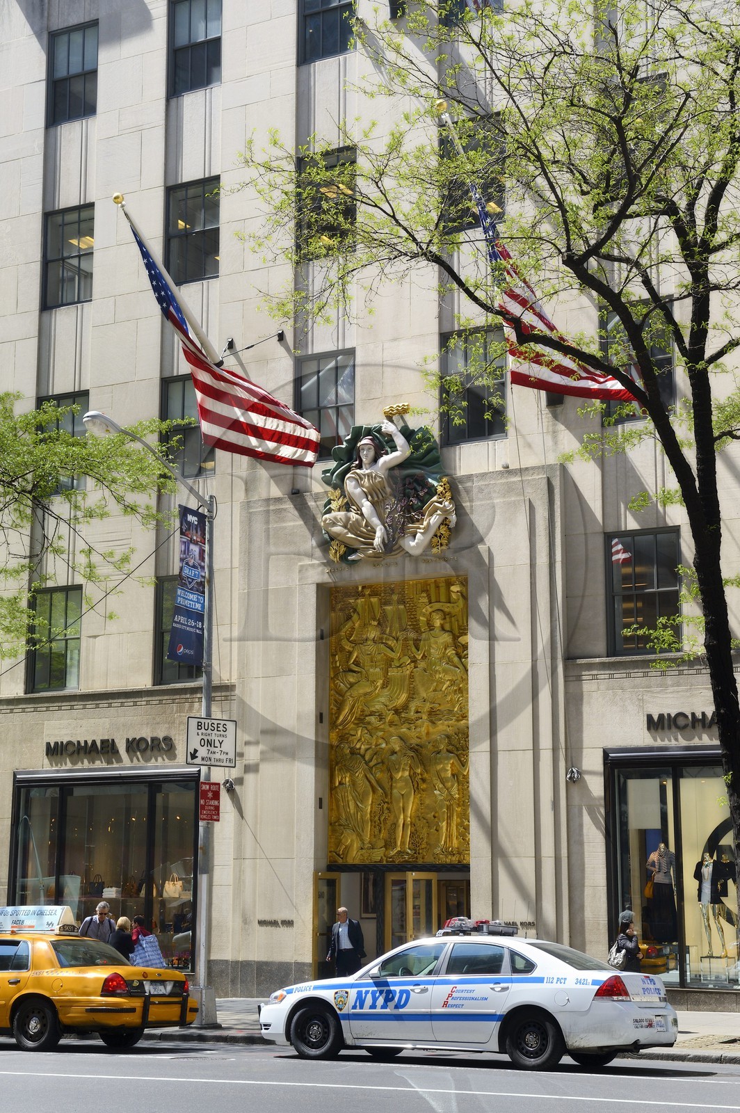 United States, New York, Manhattan, Midtown, 5th Avenue, one of the Art Deco doors from the Rockefeller Center
