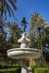 Spain, Andalusia, Seville, the Alcazar of Seville (Reales Alcazares de Sevilla), listed as World Heritage by UNESCO, garden of the Dames (jardin de las Damas), fountain of Neptune