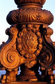 France, Paris, Russian Imperial family coat of arms on an Alexandre III bridge, street lamp