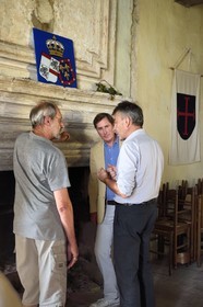 France, Allier (03), former province of Bourbonnais, Besson, Fourchaud castle (14th century to 16th century) now belonging to the descendants of the Bourbon-Parma, Prince Charles Henri de Lobkowicz in the company of volunteers from the castle safeguard association