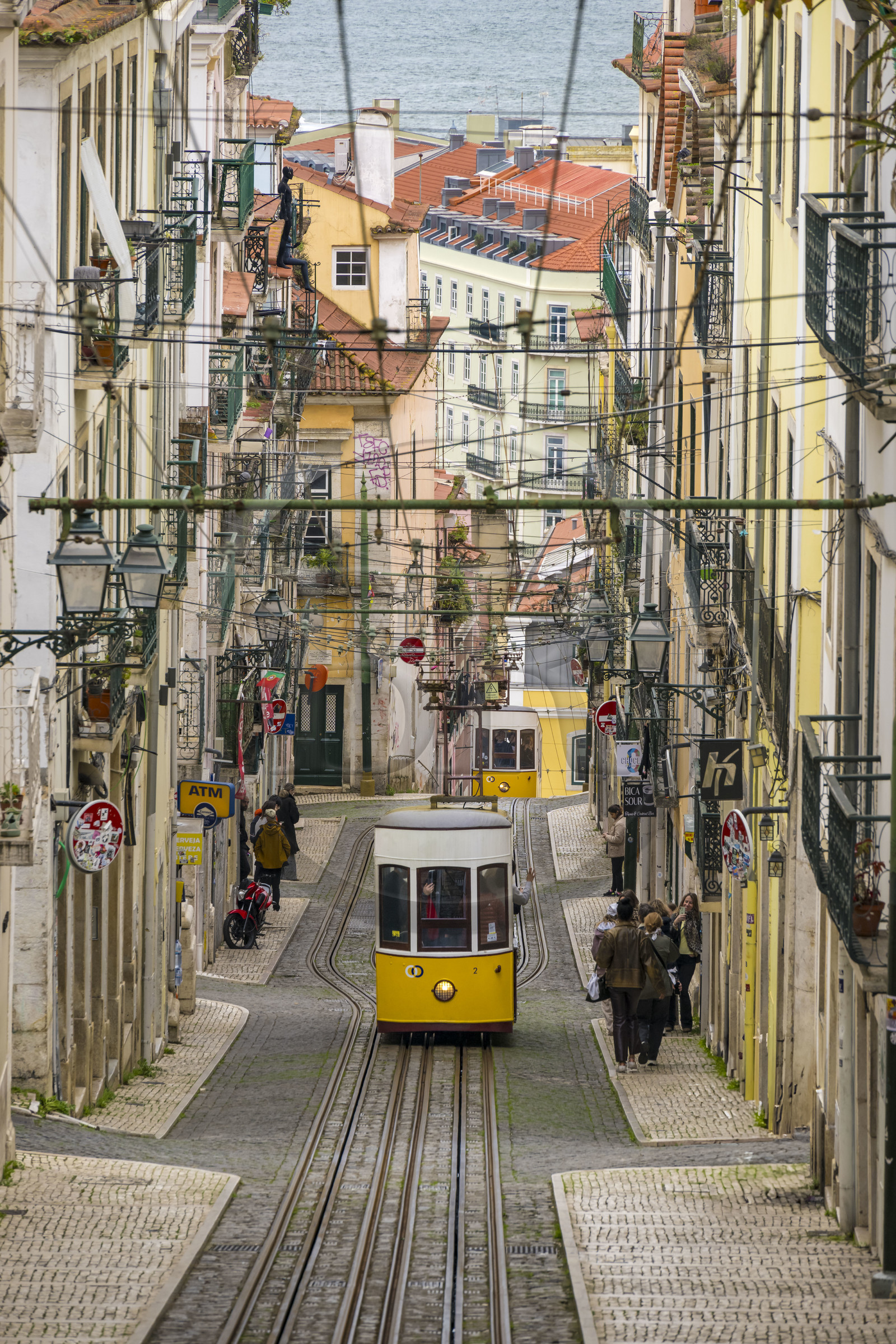 Portugal, Lisbon, Bairro Alto district, Bica funicular, connecting the district of Bairro Alto to the shores of the Tagus