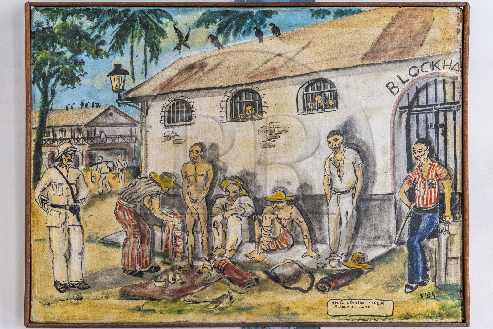 France, Guyane, Cayenne, musée départemental Alexandre-Franconie, peintures réalisées par un bagnard, Francis Lagrange dit Flag, condamné pour escroquerie et faux monnayage mais qui était aussi faussaire et artiste, elles retracent la vie (et le mort) au bagne