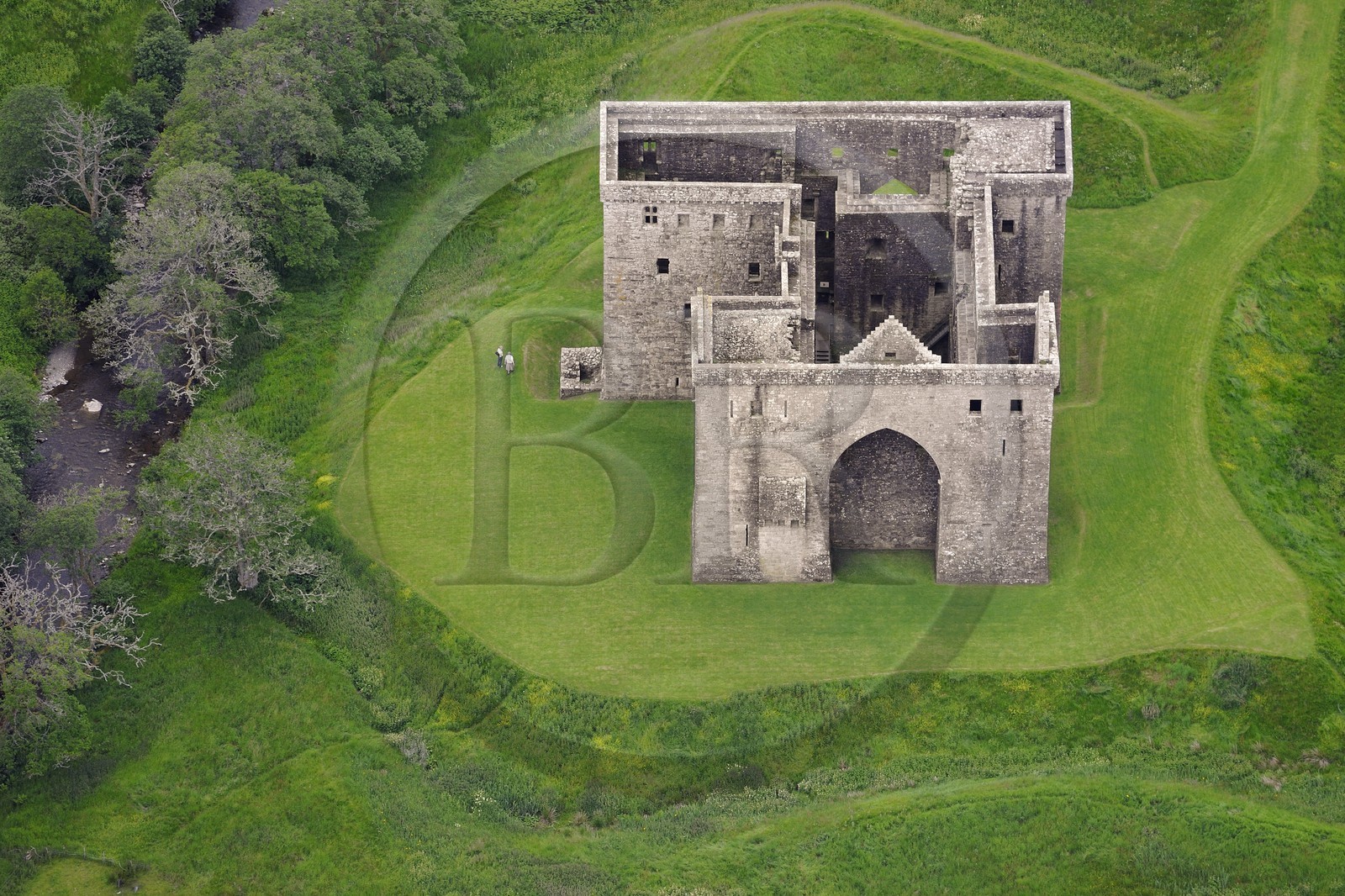 United Kingdom, Scotland, Borders, Liddesdale, Newcastleton, Hermitage Castle built in the 14th and 15th centuries (aerial view)