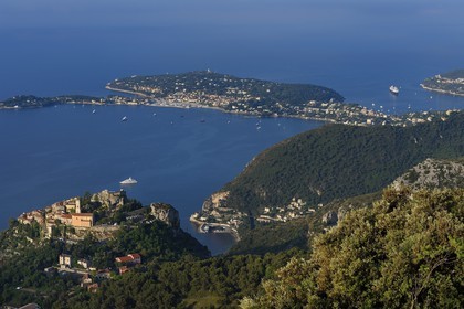 France, Alpes-Maritimes, the hilltop village of Eze, Saint-Jean-Cap-Ferrat in the background