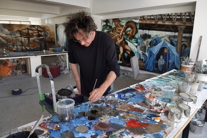 France, Val-de-Marne (94), Yvry-sur-Seine, Atelier de Fred Kleinberg, travail pour l'exposition Odyssée