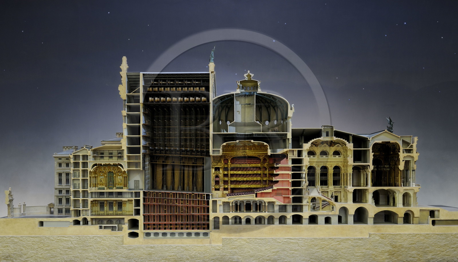 France, Paris (75), le musée d'Orsay, Opéra Garnier de Paris, maquette de la coupe longitudinale entre 1984 et 1986 Maquette de Richard Peduzzi