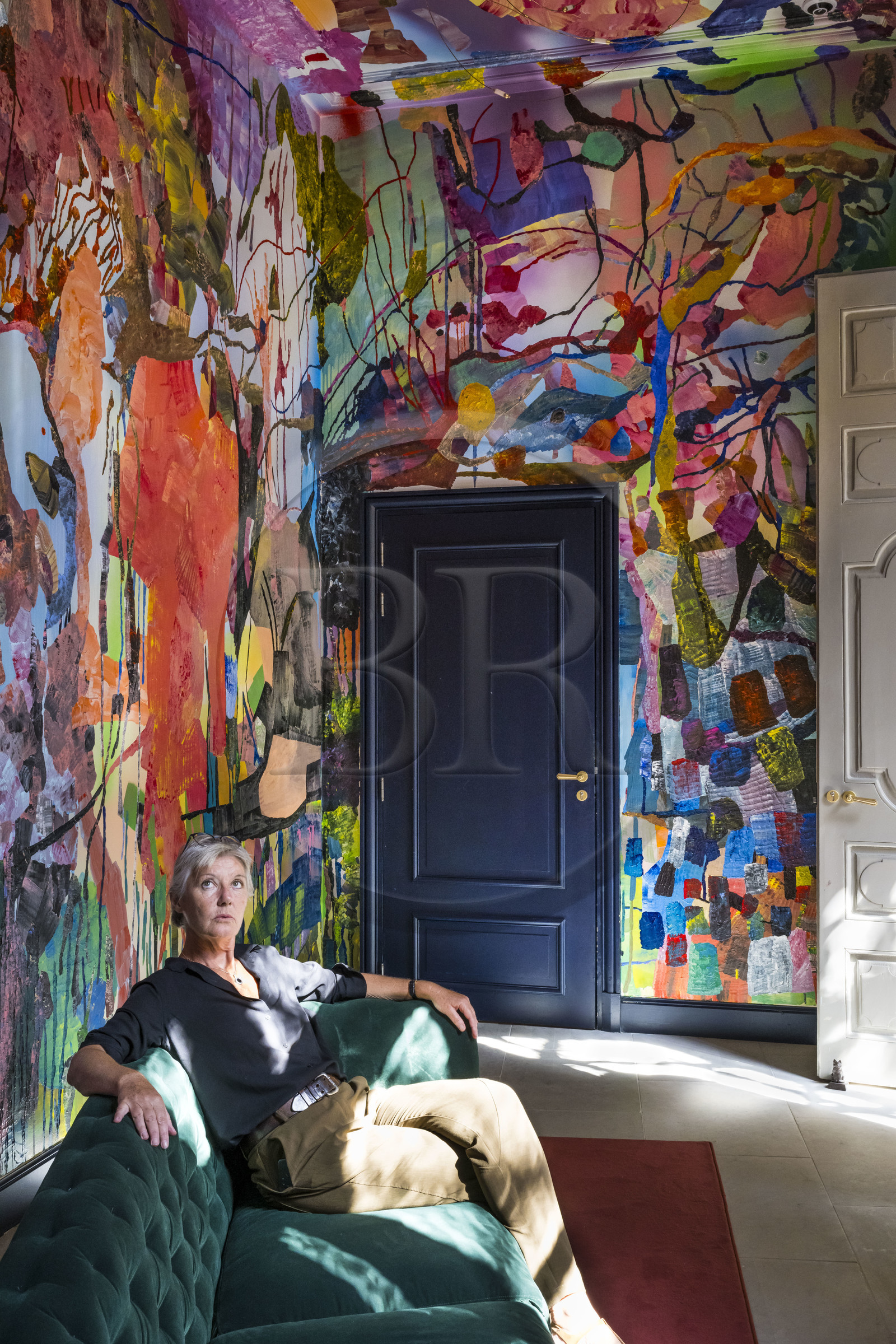 France, Herault, Montpellier, historic center called the Ecusson, Hotel Richer de Belleval, Le Chant de la Sybille (2021) acrylic fresco by the artist Olympe Racana-Weiler for the GGL Corporate Foundation