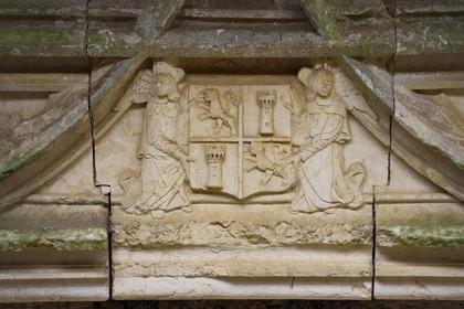 France, Dordogne, Rouffignac-Saint-Cernin-de-Reilhac, Herm Castle, detail of the fireplace