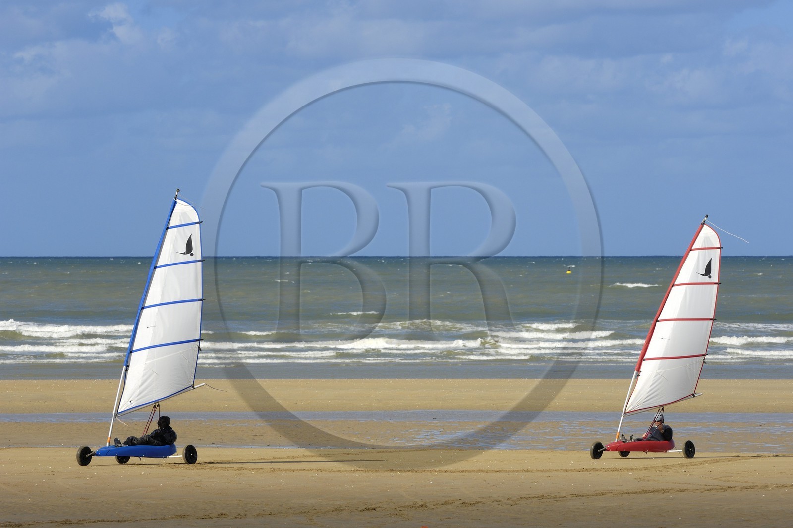 France, Calvados, Cote de Nacre, Ouistreham, Riva Bella, sand yachts on the beach