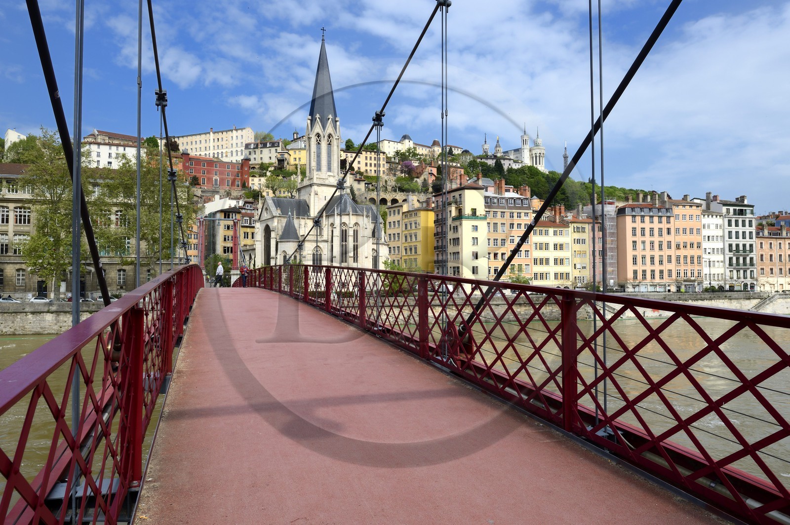 France, Rhone, Lyon, historical site listed as World Heritage by UNESCO, Vieux Lyon (Old Town), Saint George district, Paul Couturier footbridge also called Saint Georges and the Saint Georges church