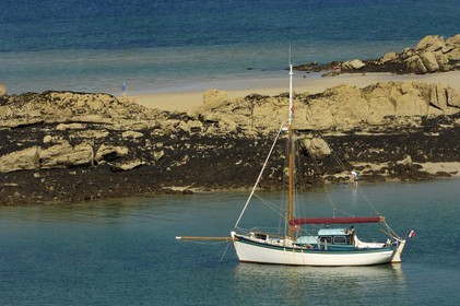 France, Manche, Iles Chausey, the Courrier des Iles boat painted by painter Marin Marie, an Official Painter of the French Navy