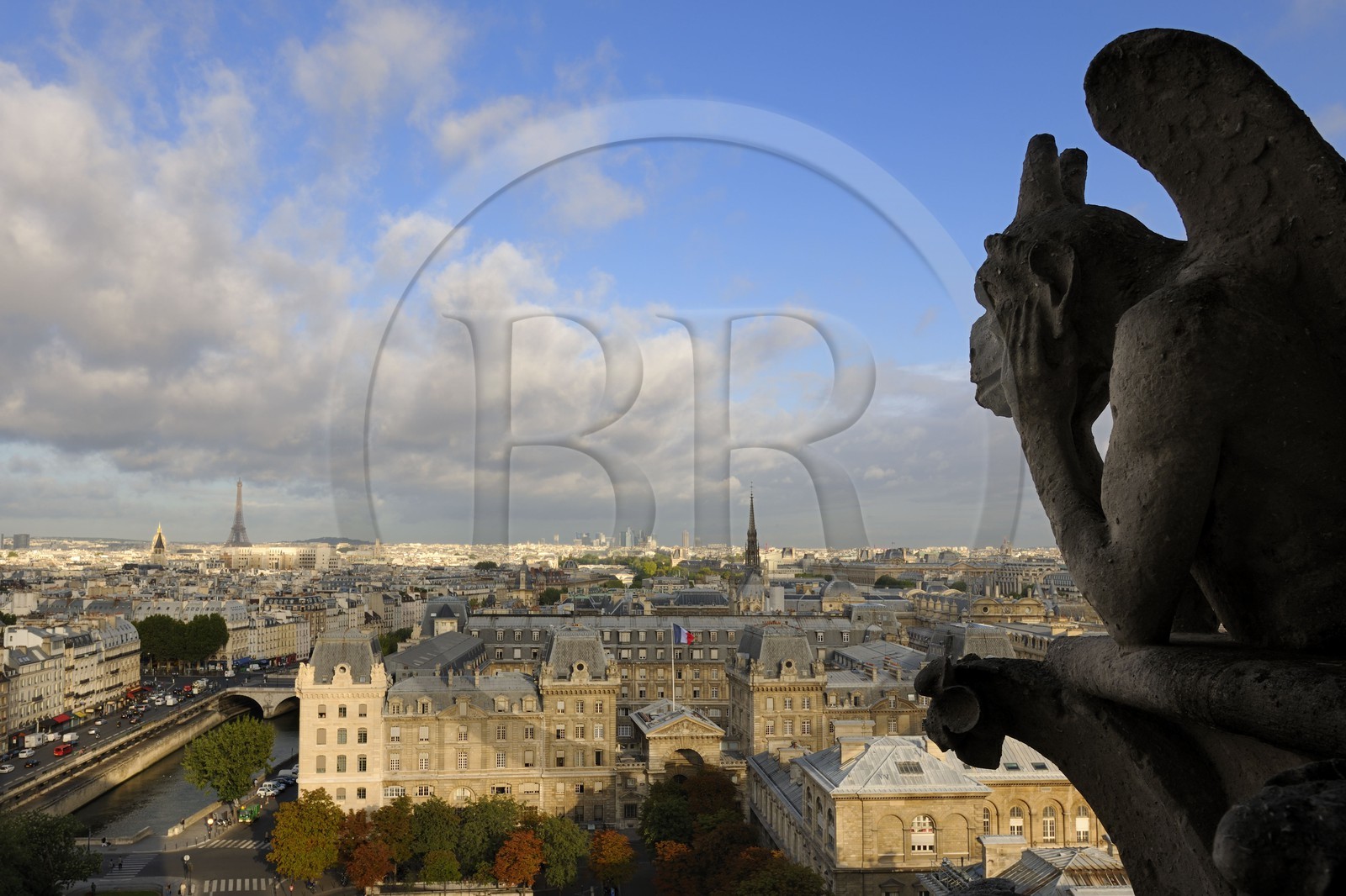 France, Paris (75), île de la Cité, la cathédrale Notre-Dame, les chimères observent la ville, la Stryge est l’une des plus célèbres chimères
