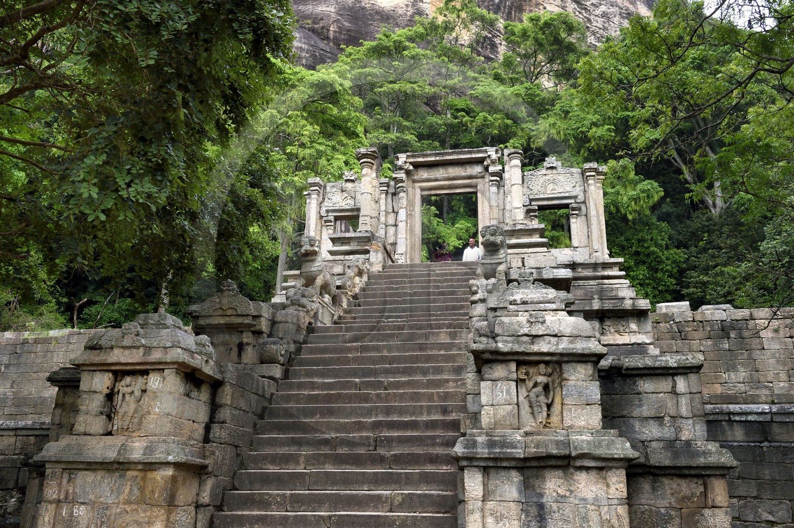 Sri Lanka, Province du Nord Ouest, le grand escalier de la forteresse de granit de Yapahuwa, éphémère capitale du pays au XIIIème siècle