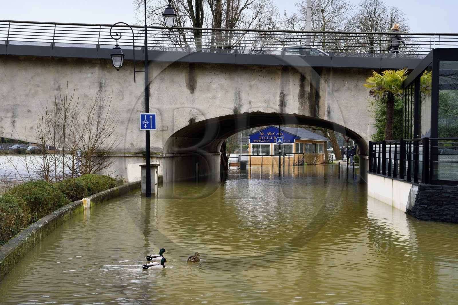 France, Val de Marne, Le Perreux-sur-Marne, the Marne riverside flooded at the Bry bridge