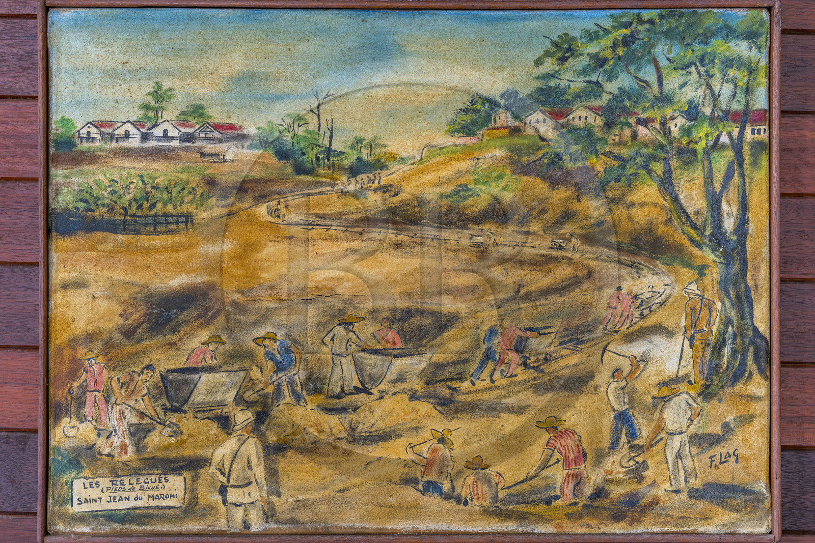 France, Guyane, Cayenne, musée départemental Alexandre-Franconie, peintures réalisées par un bagnard, Francis Lagrange dit Flag, condamné pour escroquerie et faux monnayage mais qui était aussi faussaire et artiste, elles retracent la vie (et le mort) au bagne