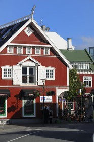 Islande, Reykjavik, restaurant dans la rue Adalstraeti dans le centre ville