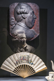 France, Paris, Marais district, Carnavalet Museum, pre-revolutionary period, showcase dedicated to Jacques Necker, Mirabeau appears in reflection