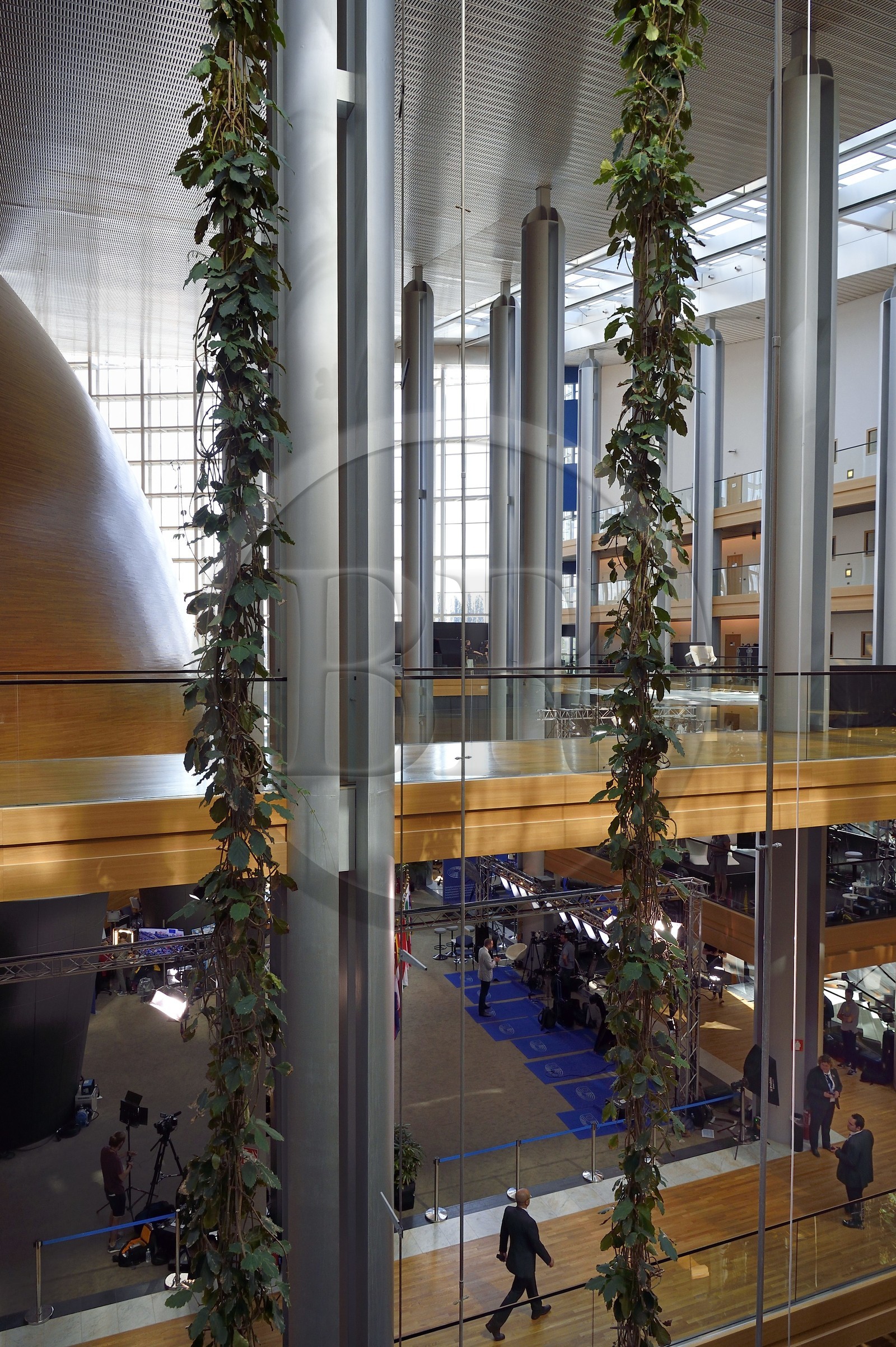 France, Bas Rhin, Strasbourg, European district, the European Parliament, around the main street and and the outer part of the hemicycle on the left in the building Louise-Weiss