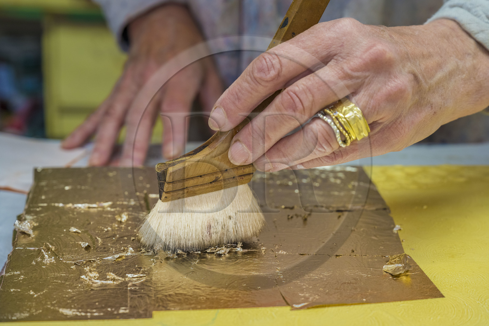 France, Hauts-de-Seine, Colombes, the french artist and lacquerer Isabelle Emmerique in her studio