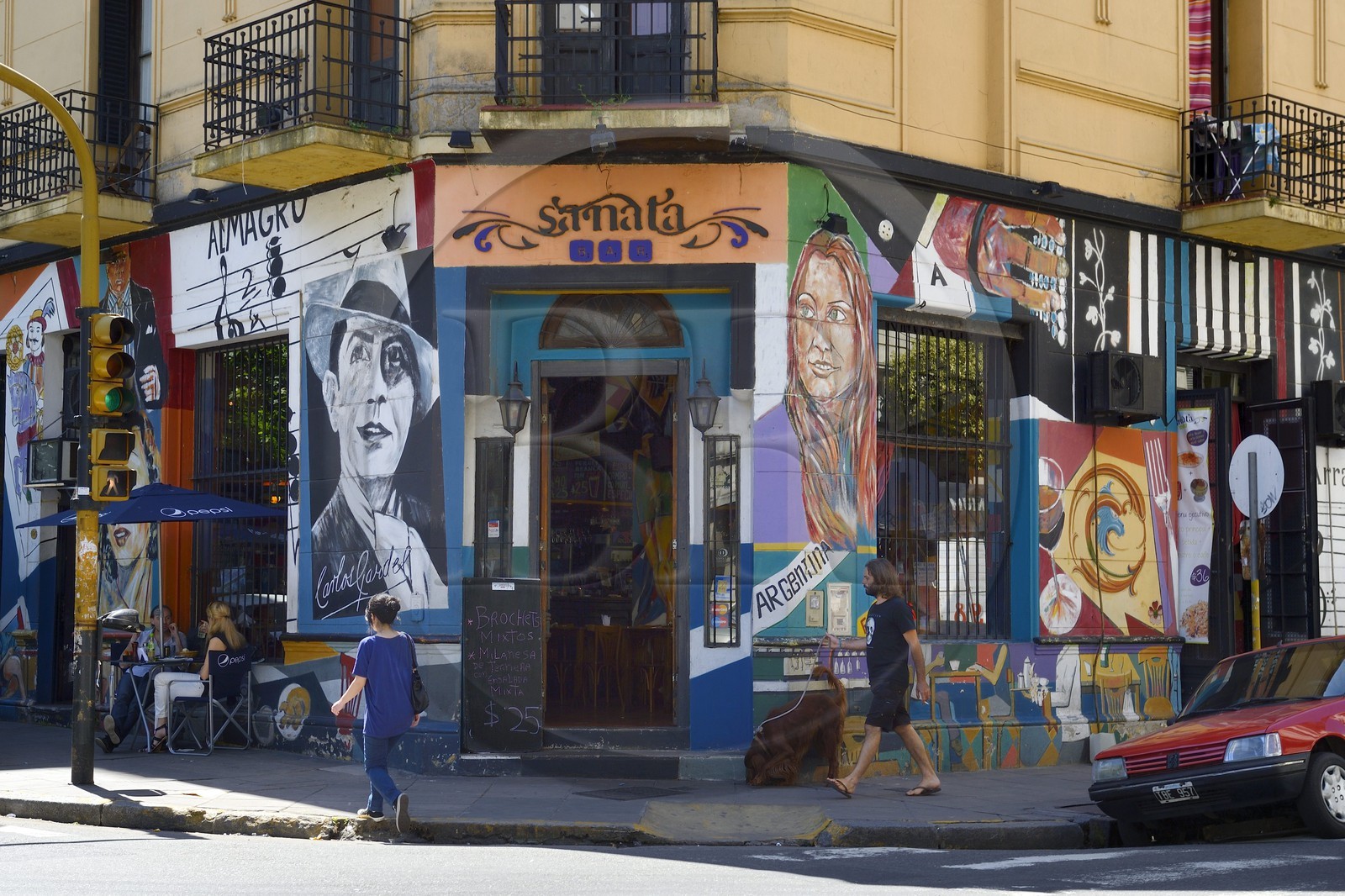 Argentina, Buenos Aires, Sanata Bar (restaurant and music) in Sarmiento street, mural on the theme of tango and Carlos Gardel