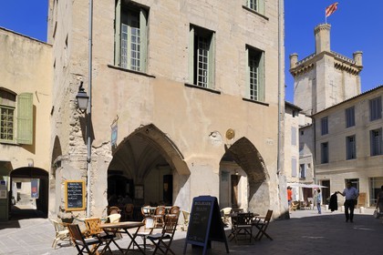 France, Gard, Uzes, listed as town of art and history, the Bermonde Tower from the Duke's castle called the Duche d'Uzes seen from the place Dampmartin