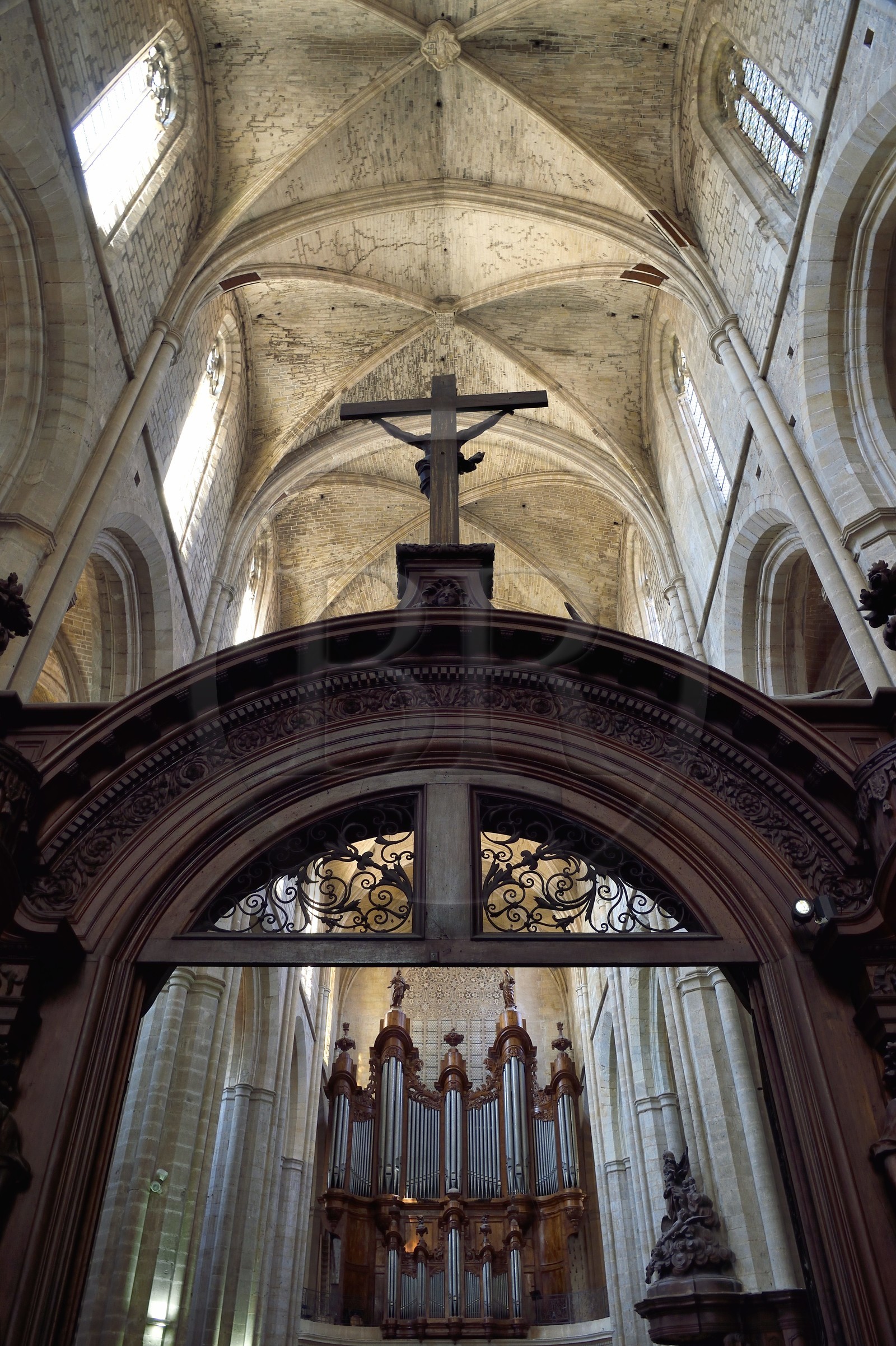 France, Var (83), Provence Verte, Saint-Maximin-la-Sainte-Baume, basilique Sainte Madeleine, la nef et l'orgue