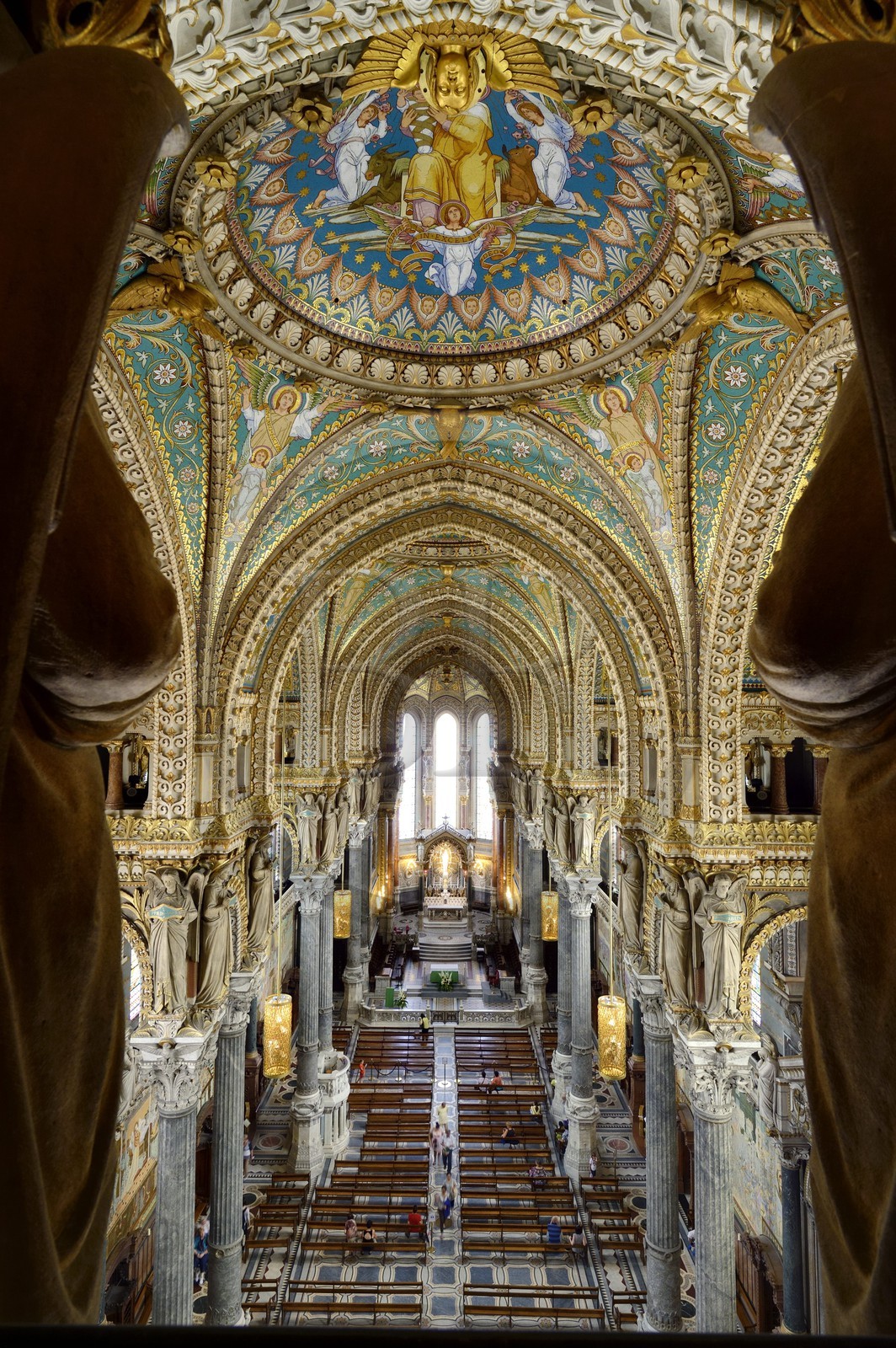 France, Rhone, Lyon, historical site listed as World Heritage by UNESCO, Notre Dame de Fourviere basilica, the nave