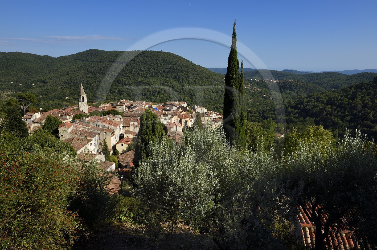 France, Var, the Dracenie, village of Bargemon,  the village of Claviers in the background