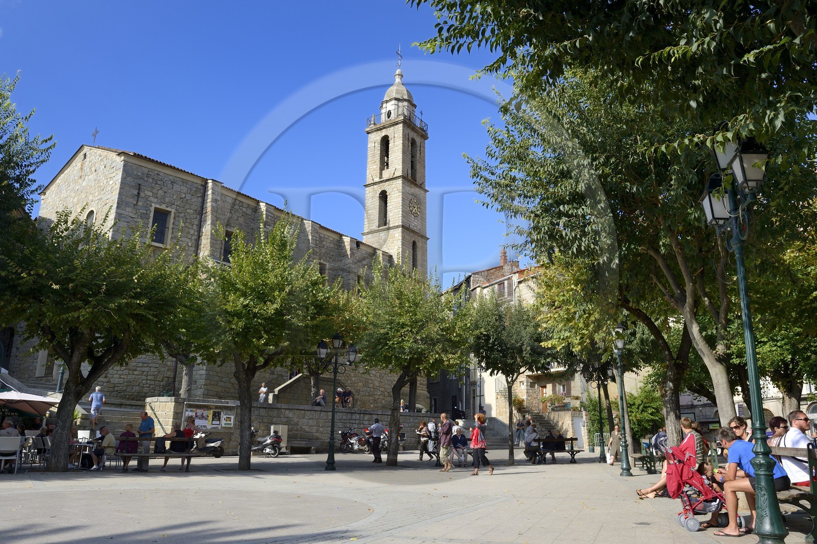 France, Corse du Sud, Sartene, the place Porta (or place de la Libération) and the St. Mary church