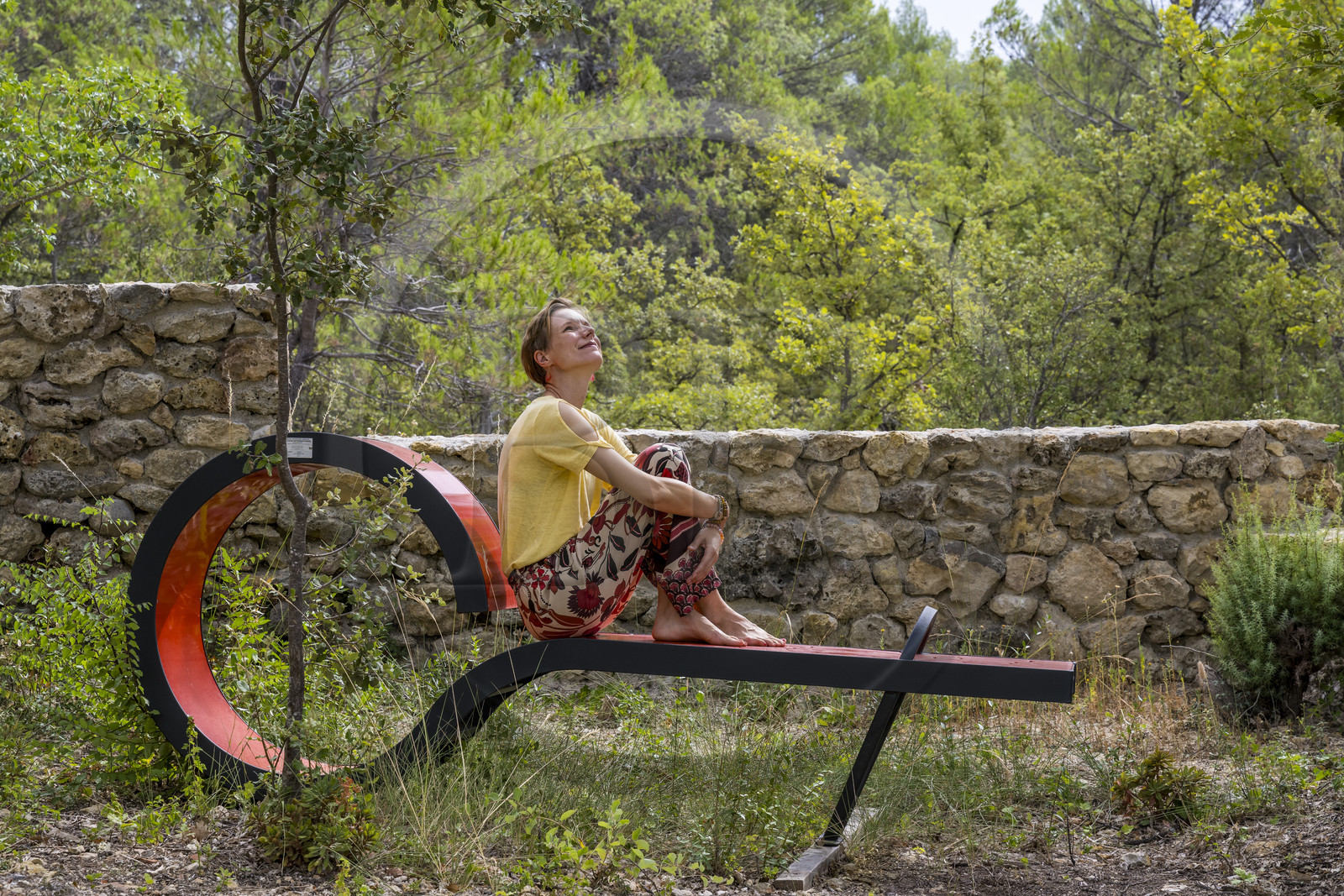 France, Var (83), Provence Verte, Bras, Académie du Bain de Forêt Provençale, forêt du domaine Le Peyrourier - une campagne en Provence, Constanze Coisne guide le Shinrin Yoku