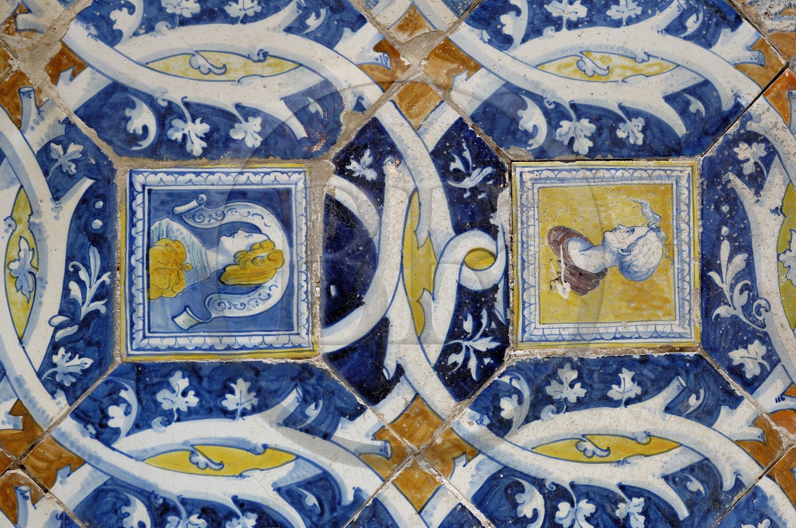 France, Indre-et-Loire (37), château de Chenonceau édifié de 1513 à 1521 de style Renaissance, carrelage de la salle des Gardes