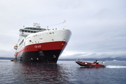 Greenland, west coast, MS Fram cruise ship from Hurtigruten company calling at Uummannaq