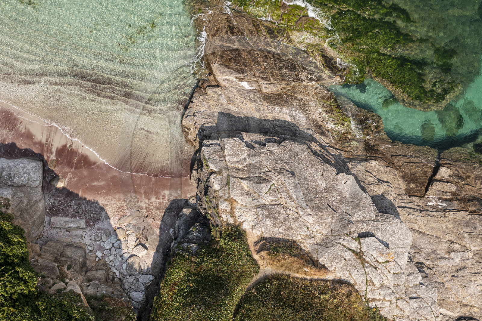 France, Morbihan, Groix Island, Red Sands beach (aerial view)
