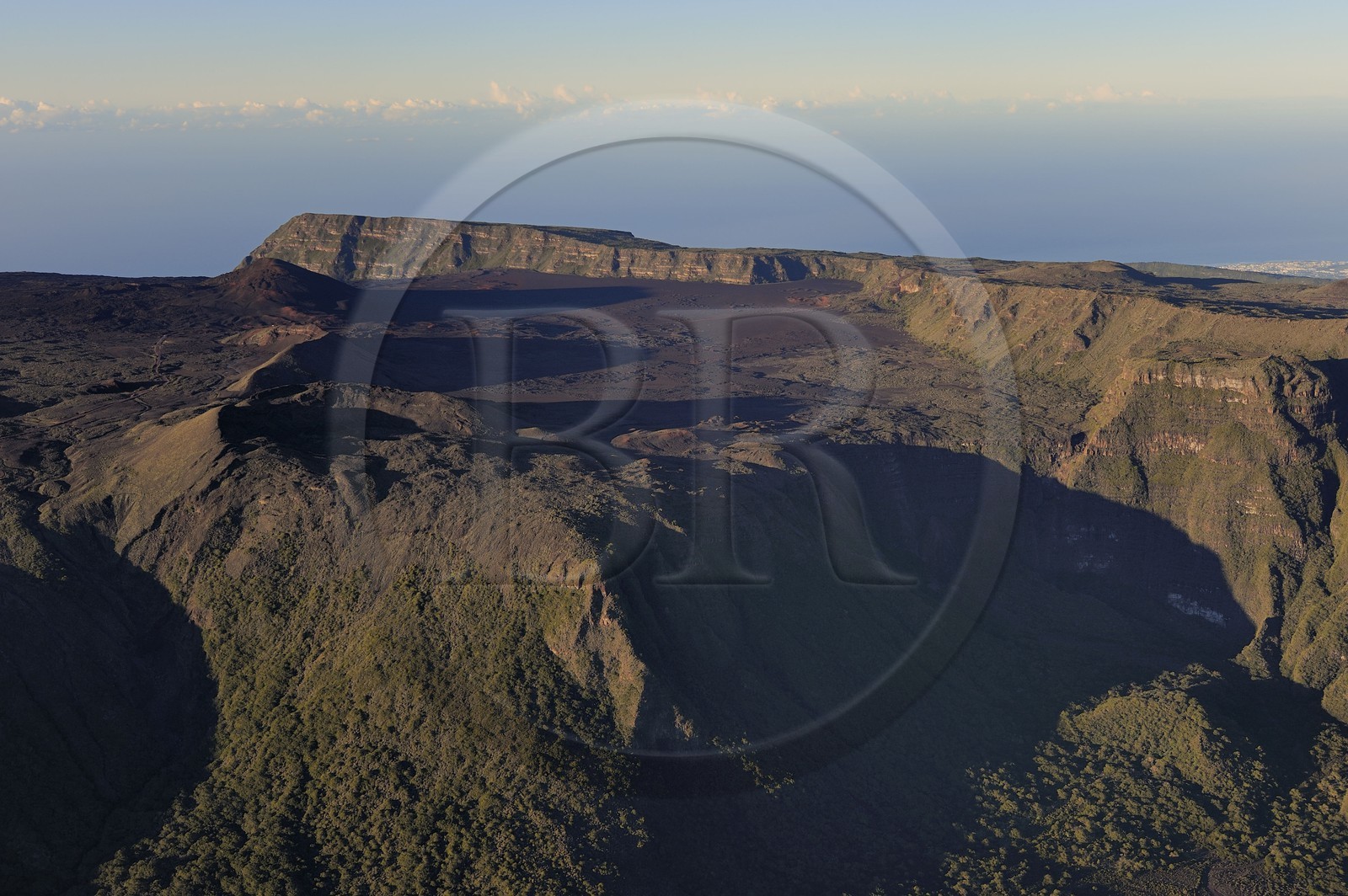 France, Reunion island (French overseas department), Piton de la Fournaise, listed as World Heritage by UNESCO volcano, Plaine des Sables (aerial view)