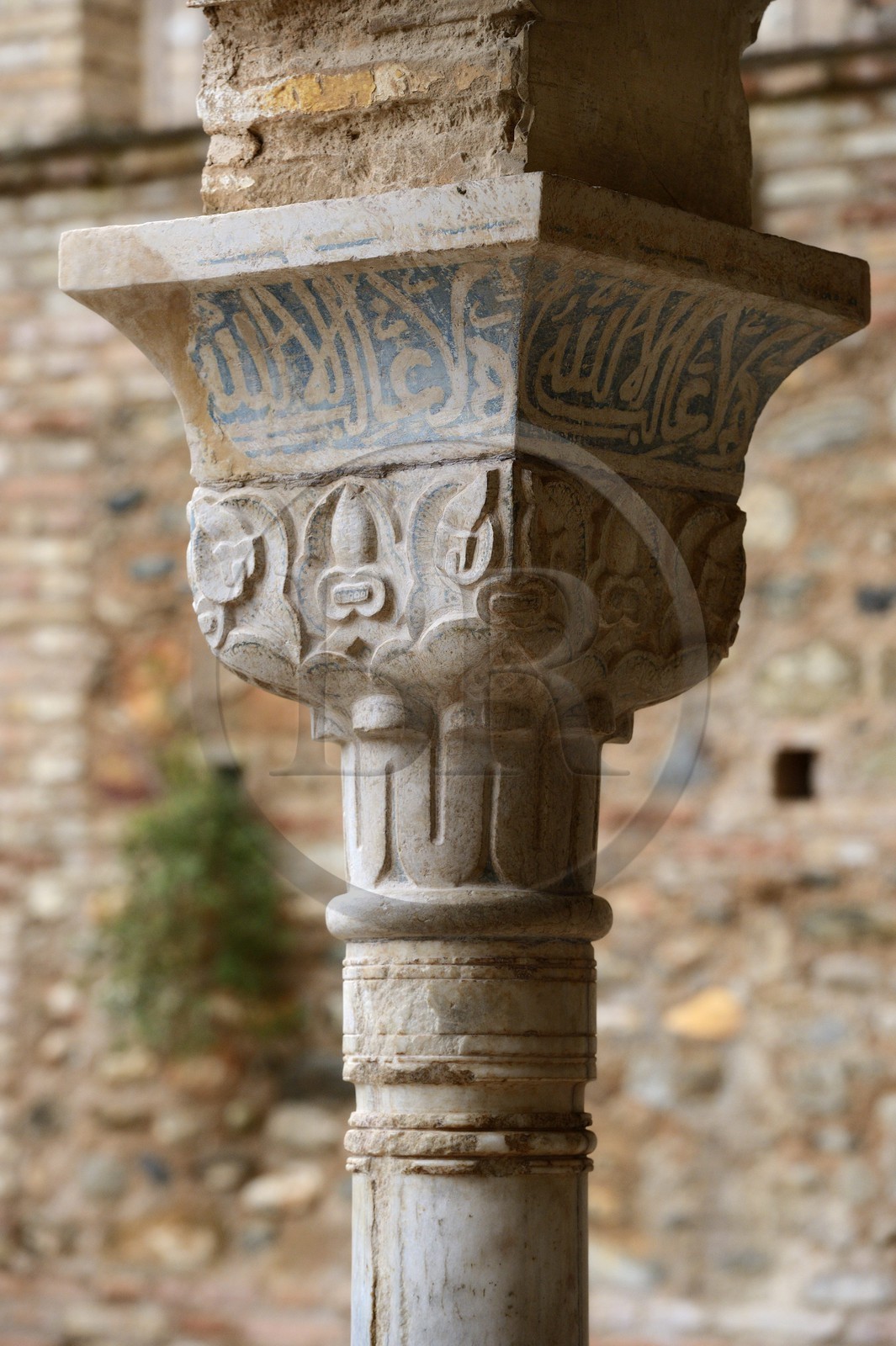 Spain, Andalusia, Granada, Alhambra, listed as World Heritage by UNESCO, the Generalife, Patio of the Irrigation Ditch (Patio de la Acequia), column