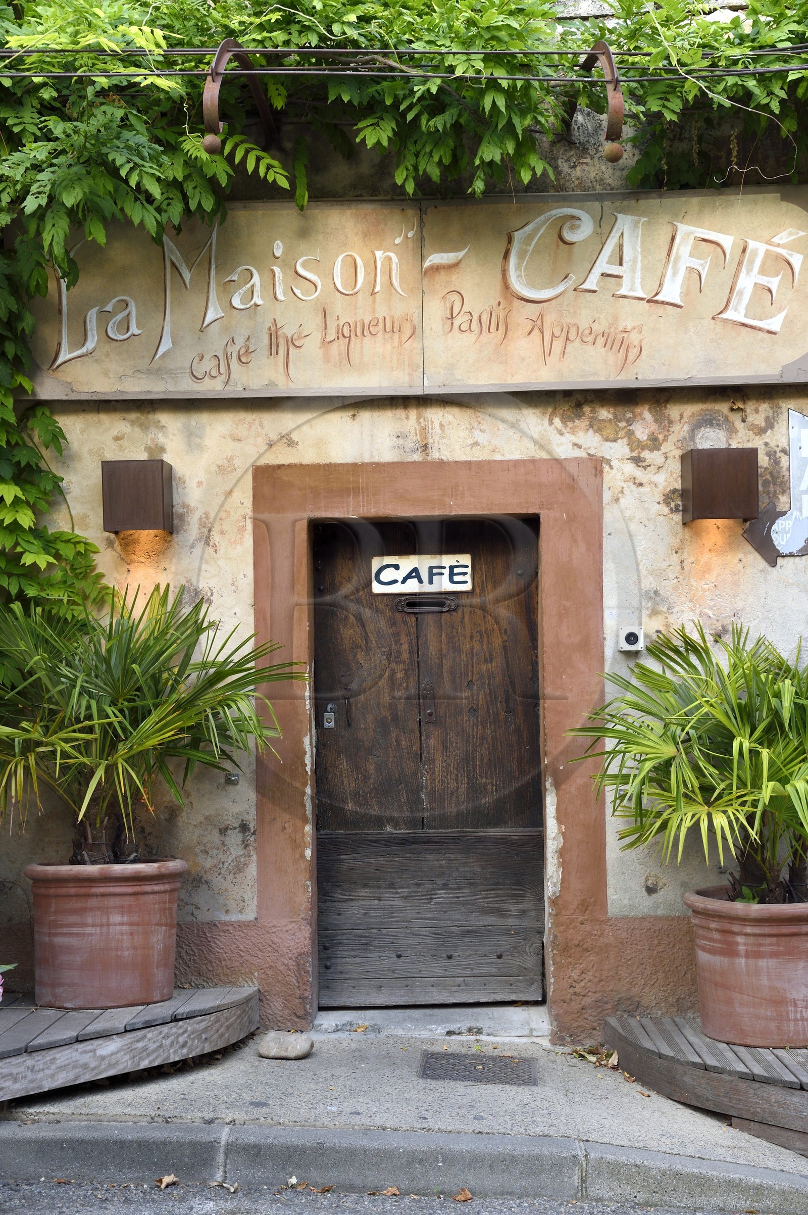 France, Vaucluse, Parc Naturel Regional du Luberon (Natural Regional Park of Luberon), Lourmarin, labelled Les Plus Beaux Villages de France (The Most Beautiful Villages of France), Café
