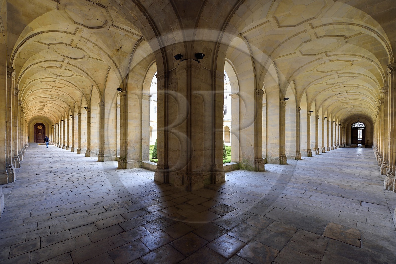 France, Calvados, Caen, the Abbaye aux Hommes (Men's Abbey), the cloister and the Saint-Etienne church