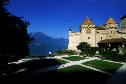 Suisse, région de Vaud, château de Chillon au bord du lac Leman au sud de Montreux