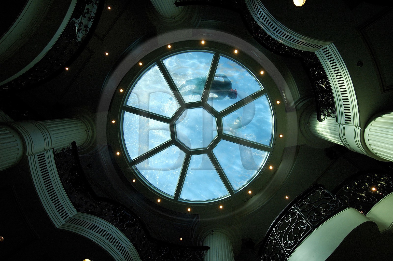 Caribbean sea, Cruise on the ship Royal Clipper, one of the swimming pool on the top of the main hall