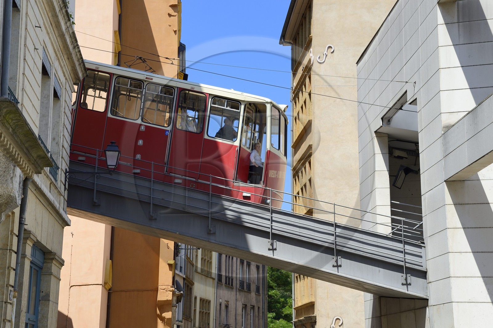 France, Rhone, Lyon, historical site listed as World Heritage by UNESCO, the funicular of Fourviere connects the St Jean quarter in the Old Lyon to the Fourviere hill