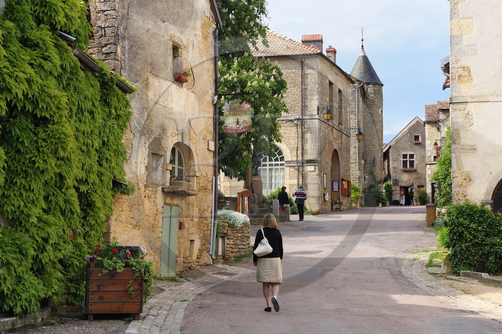 France, Côte d'Or (21), Châteauneuf-en Auxois, labellisé Les Plus Beaux Villages de France, la rue principale