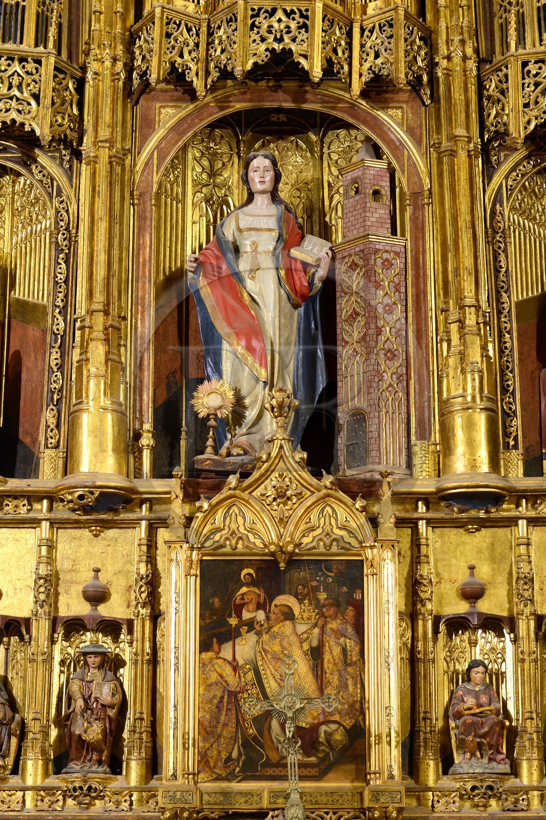Espagne, Andalousie, Malaga, la cathédrale, Catedral Basílica de la Encarnacion, chapelle de Sainte Barbe (Capilla de santa Barbara), retable gothique