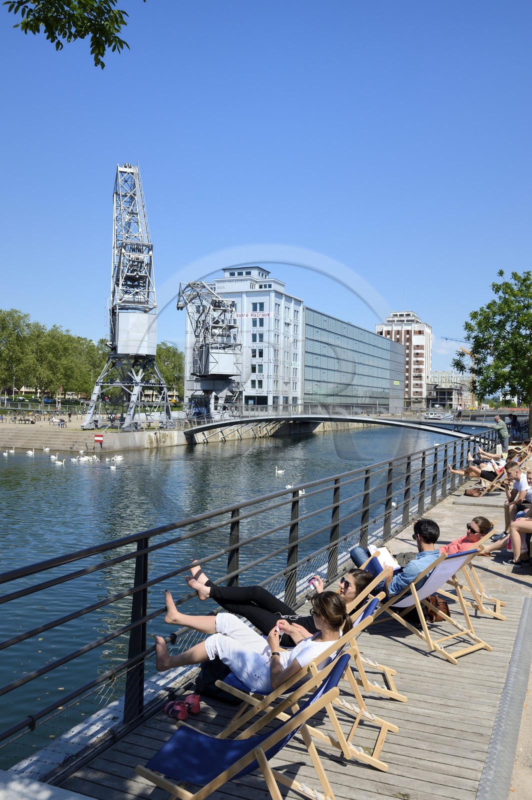 France, Bas Rhin, Strasbourg, development of port du Rhin (Rhine's harbour) and conversion of breakwater of Bassin d'Austerlitz, la mediatheque Andre Malraux (Andre Malraux' multimedia library)